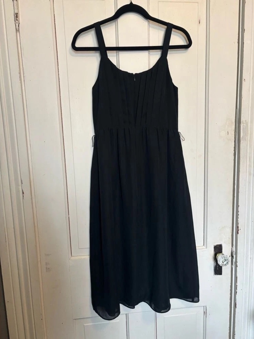LOFT Black Sleeveless Midi Dress with Pleated Bodice